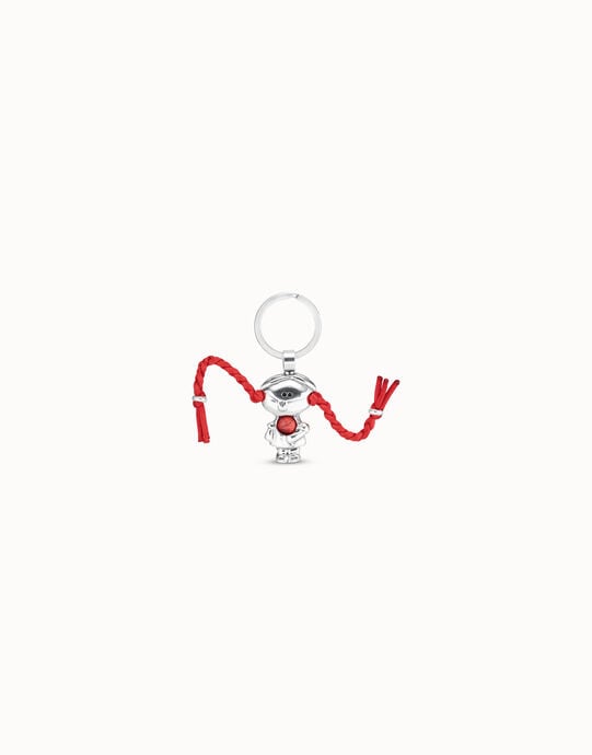 Porte-cl&eacute;s plaqu&eacute; argent fille et tresses, Argent, large